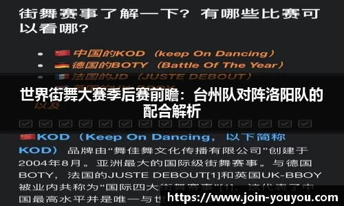 世界街舞大赛季后赛前瞻：台州队对阵洛阳队的配合解析